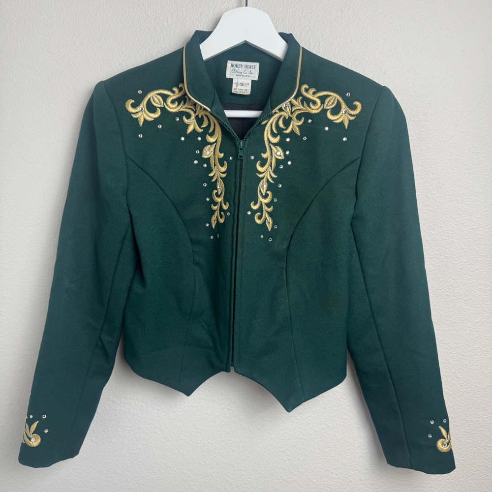 Hobby Horse Western Show Jacket Women's SM Tailored Green Gold Embroidered Bling